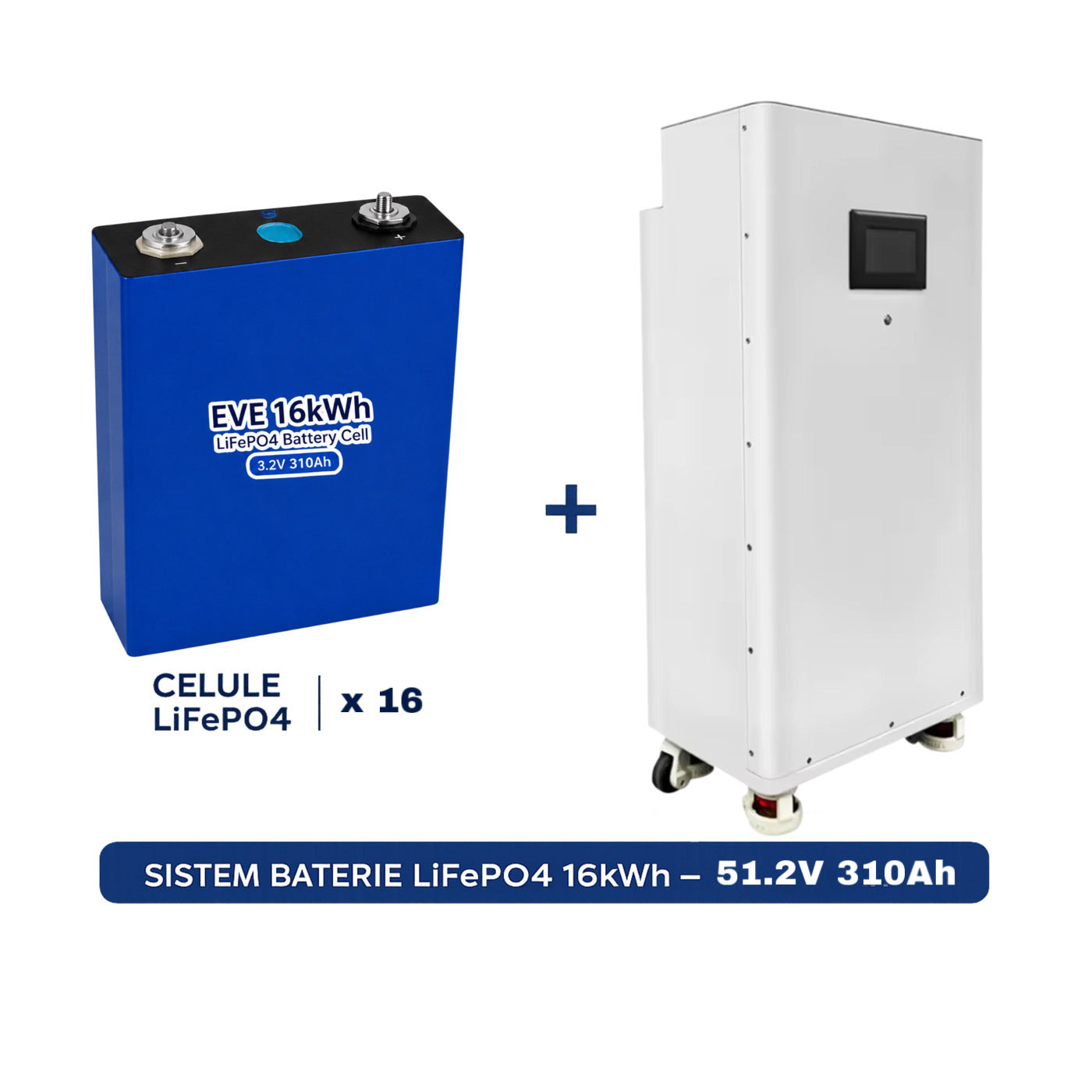 Baterie LiFePO4 16 kWh 51.2V 310Ah cu celule EVE Grade A, BMS Inteligent, Low Voltage, compatibila cu sisteme fotovoltaice si invertoare