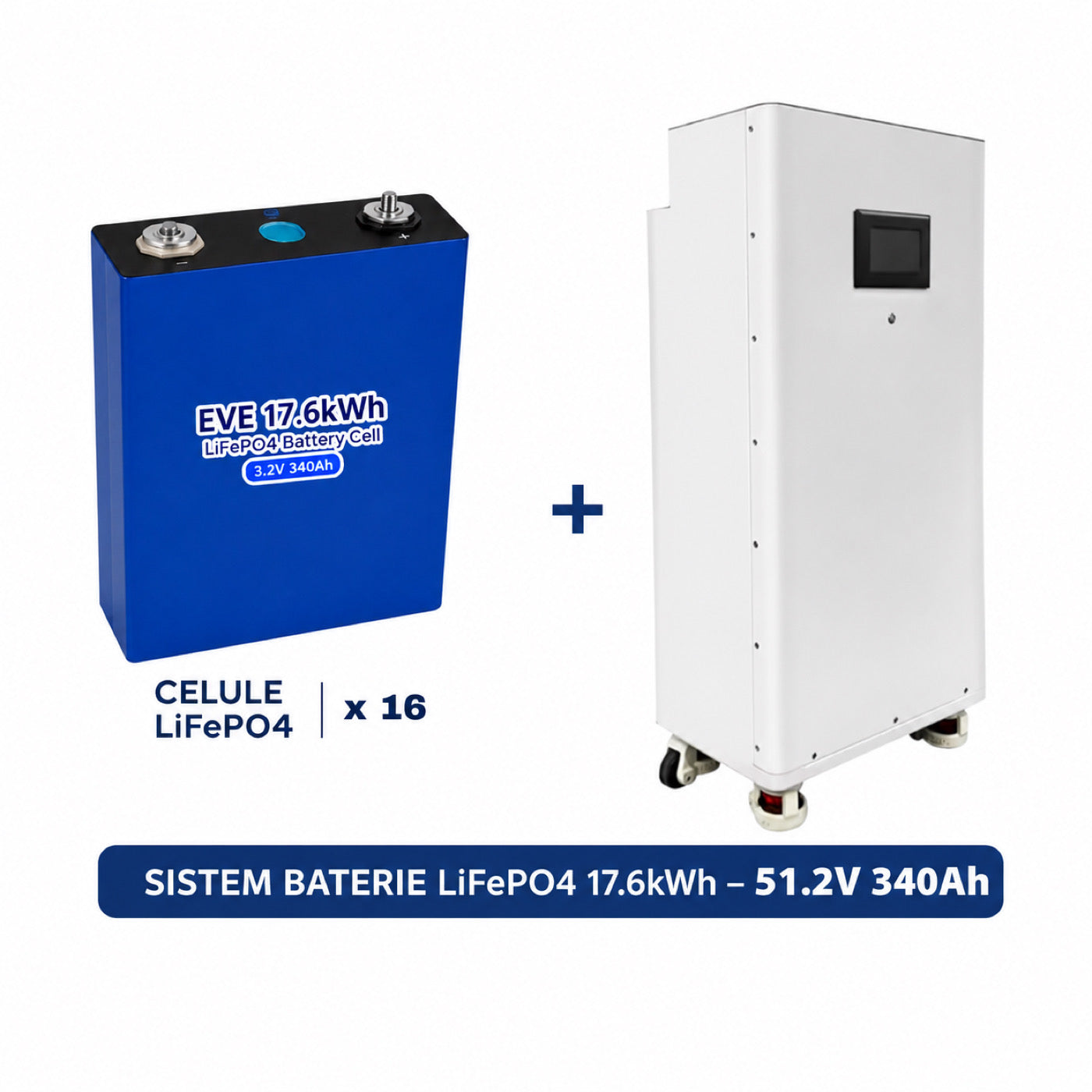 Baterie LiFePO4 17.6 kWh 51.2V 340Ah cu celule EVE Grade A, BMS Inteligent, Low Voltage, compatibila cu sisteme fotovoltaice si invertoare