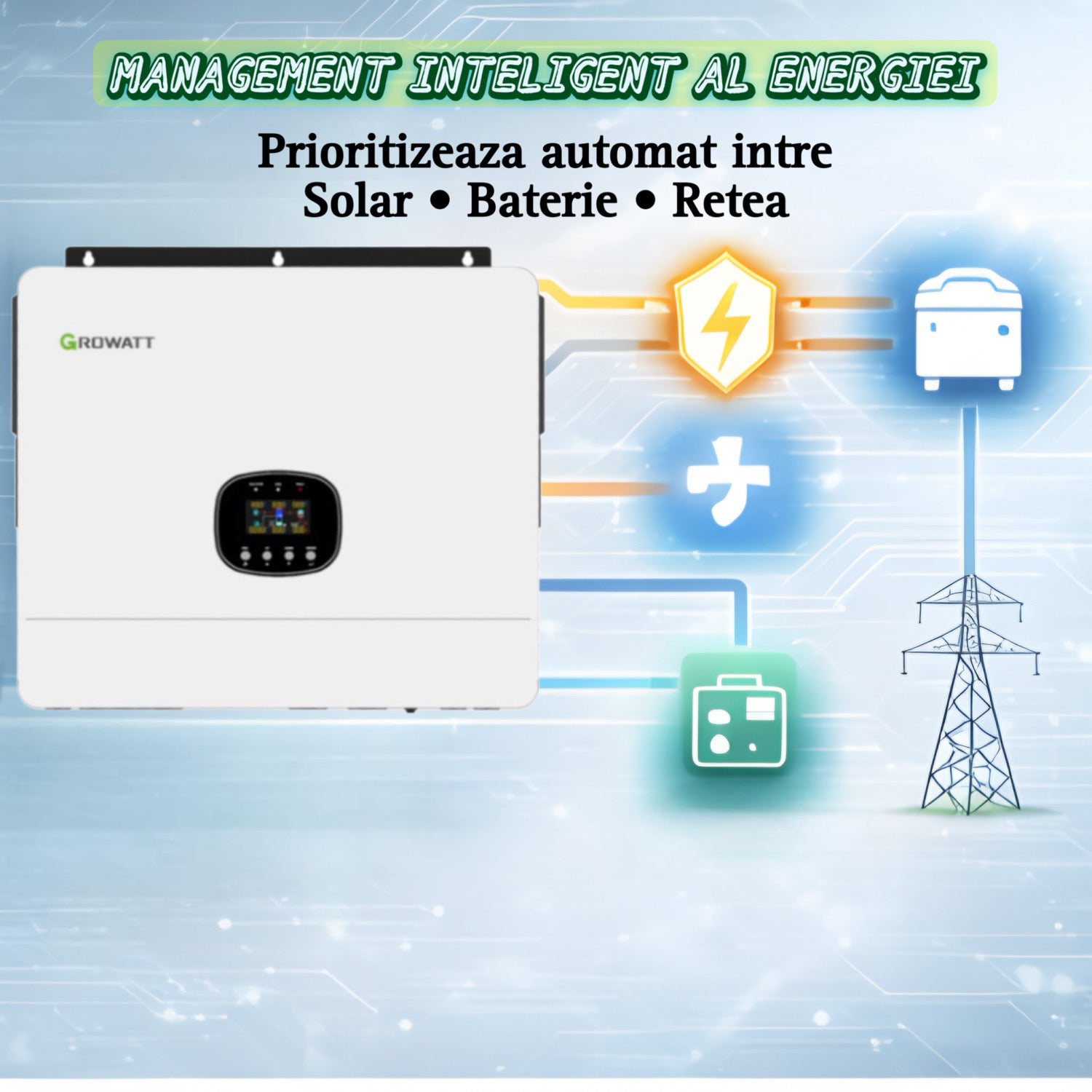 Invertor solar hibrid Growatt SPE 12000 ES, 12kW, 48V, 2 MPPT, 15000W PV, backup rapid, scalabil, dongle Growatt Shine WiFi-X pentru monitorizare inclus