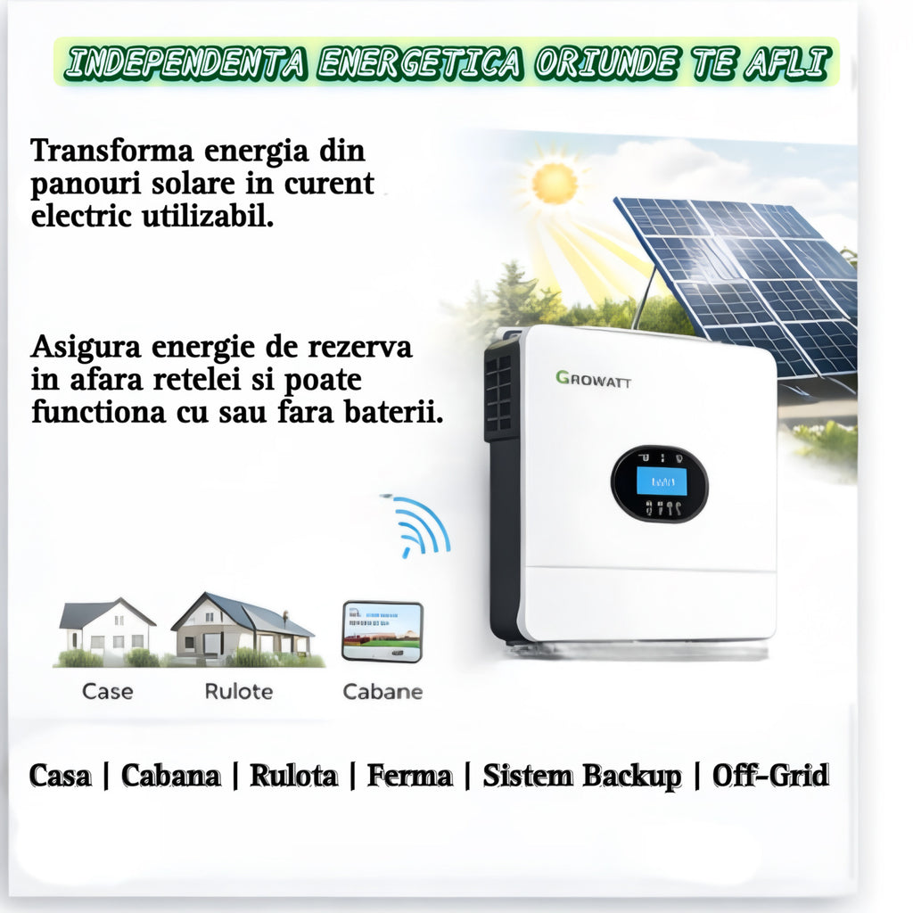 Invertor solar GROWATT SPF 6000 ES Plus 6kW Off Grid, 2 MPPT, WiFi, monofazat, dongle Growatt Shine WiFi-X pentru monitorizare