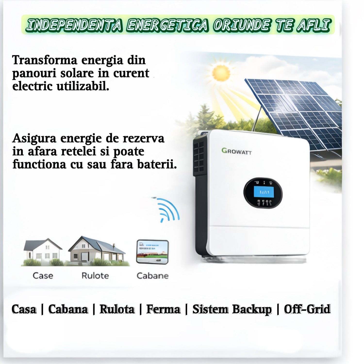 Invertor solar GROWATT SPF 6000 ES Plus 6kW Off Grid, 2 MPPT, WiFi, monofazat, dongle Growatt Shine WiFi-X pentru monitorizare