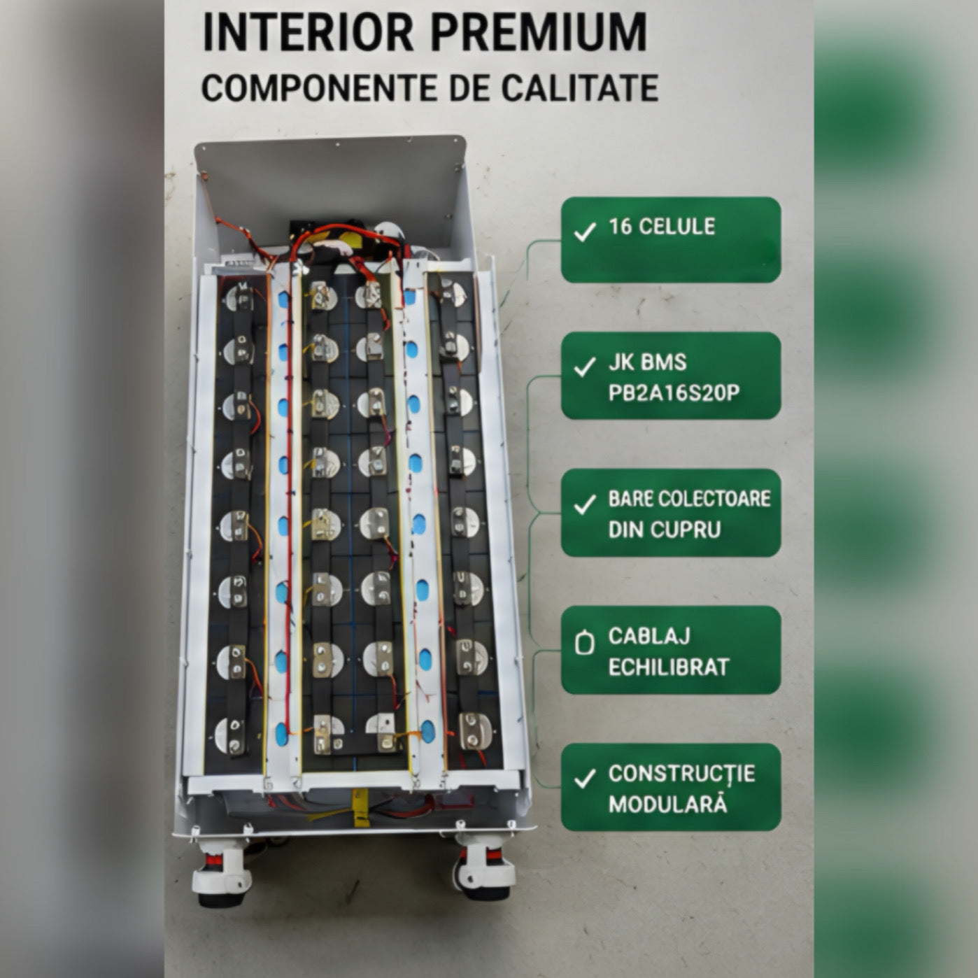 Baterie LiFePO4 16 kWh 51.2V 310Ah cu celule EVE Grade A, BMS Inteligent, Low Voltage, compatibila cu sisteme fotovoltaice si invertoare
