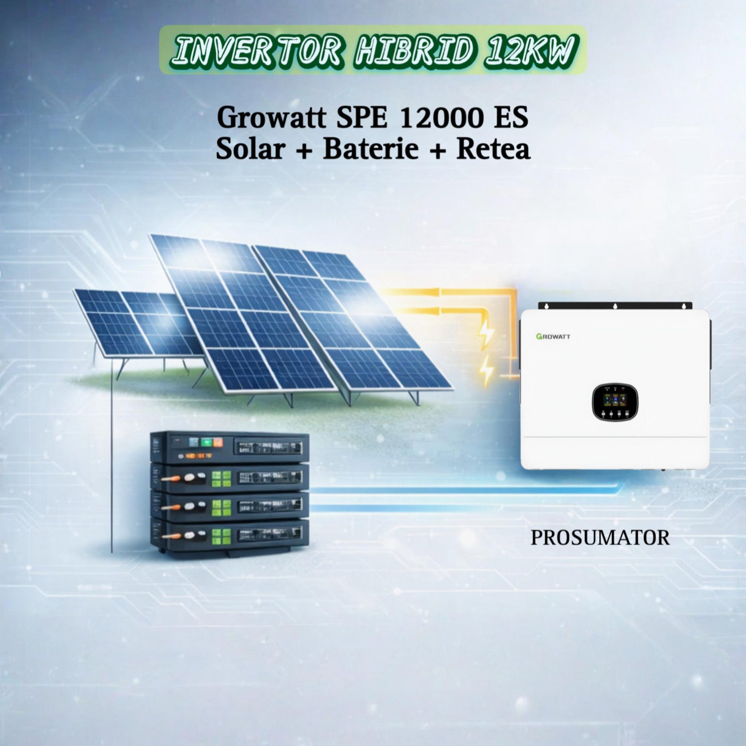Invertor solar hibrid Growatt SPE 12000 ES, 12kW, 48V, 2 MPPT, 15000W PV, backup rapid, scalabil, dongle Growatt Shine WiFi-X pentru monitorizare inclus