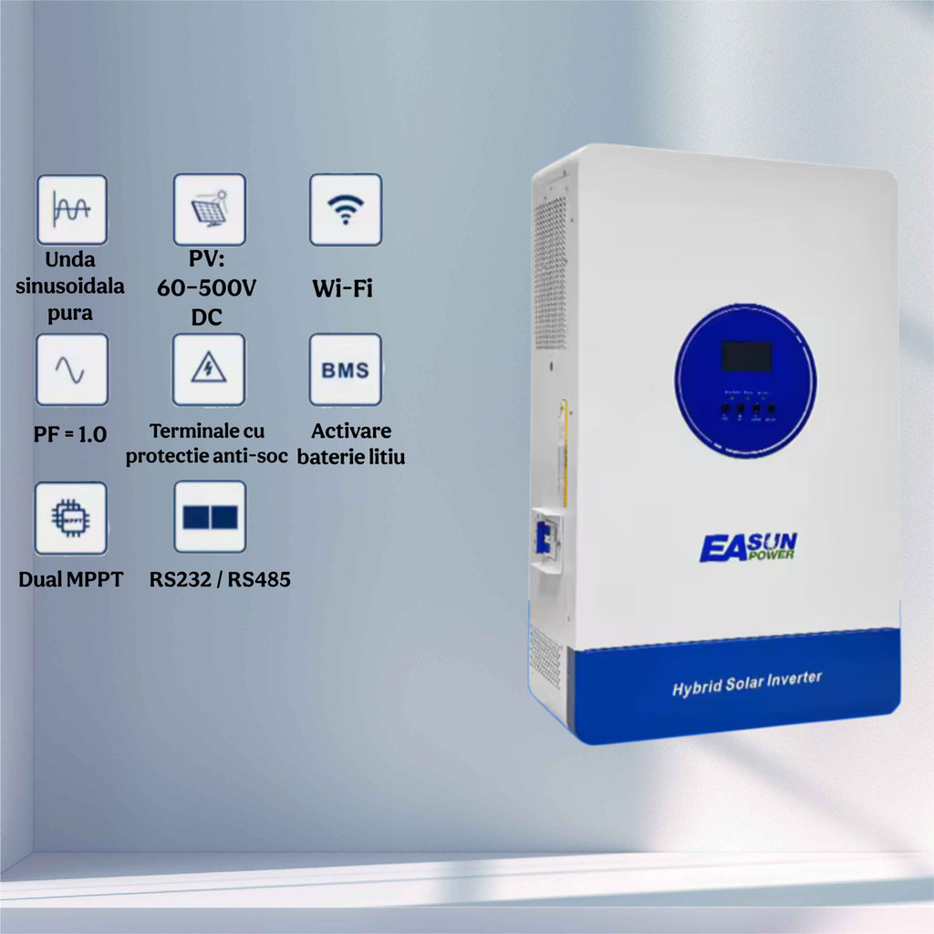 Invertor Solar Hibrid 11KW 48V 230V WiFi inclus, MPPT Dual 150A, Unda Sinusoidala Pura, Off Grid, Paralel, Incarcator Baterii, EASUN iSolar SMT 12KP-48V