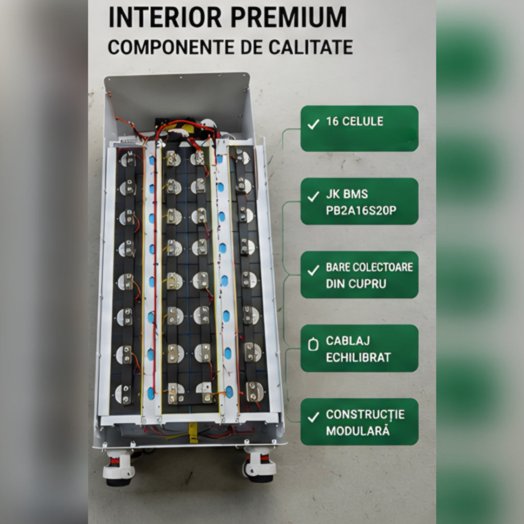 Baterie pentru panouri fotovoltaice LiFePO4 15.36 kWh 51.2V 300Ah, Celule DESAY Grade A, BMS Inteligent, Compatibila cu invertoare Low Voltage