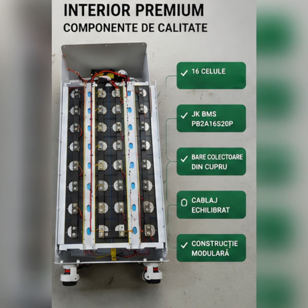 Baterie LiFePO4 17.6 kWh 51.2V 340Ah cu celule EVE Grade A, BMS Inteligent, Low Voltage, compatibila cu sisteme fotovoltaice si invertoare