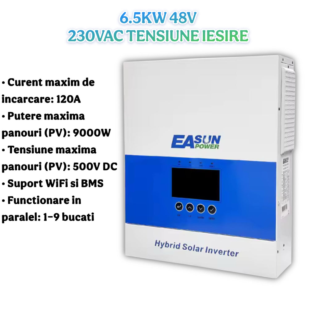 Invertor Solar 6.5KW 48V WiFi inclus, MPPT 120A, Unda Sinusoidala Pura, Paralel, Incarcator Baterii, SLSpeed SMS 6.5KP-48V